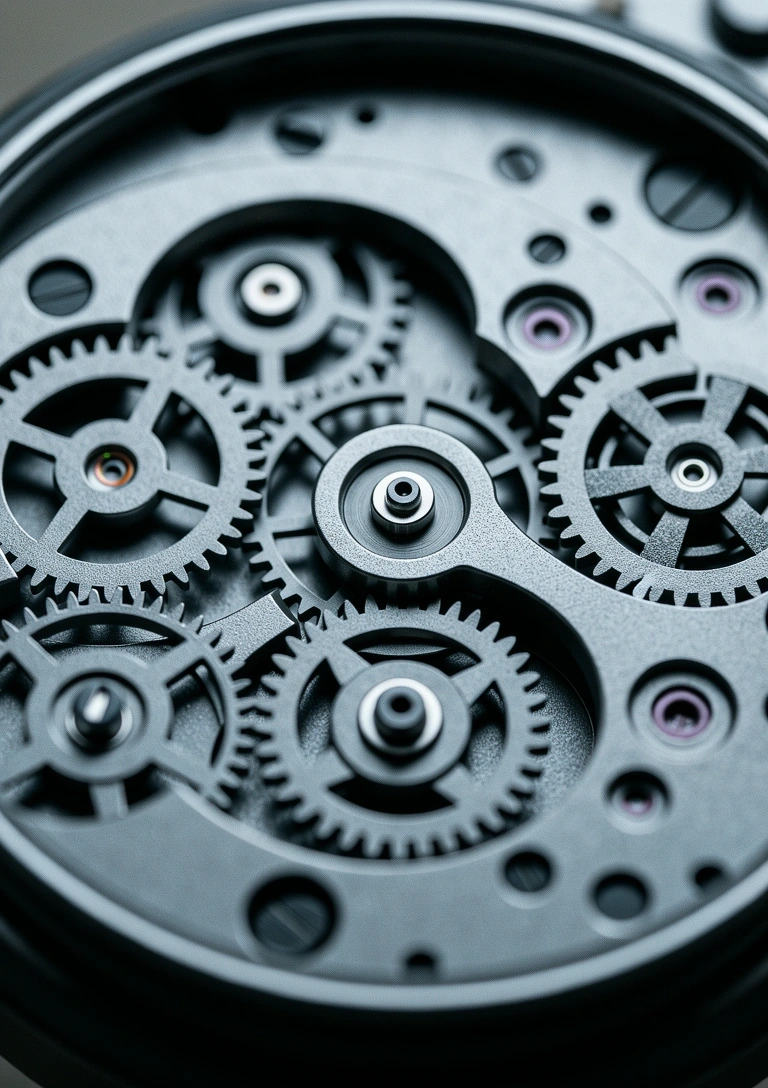 Machined titanium watch interior detail